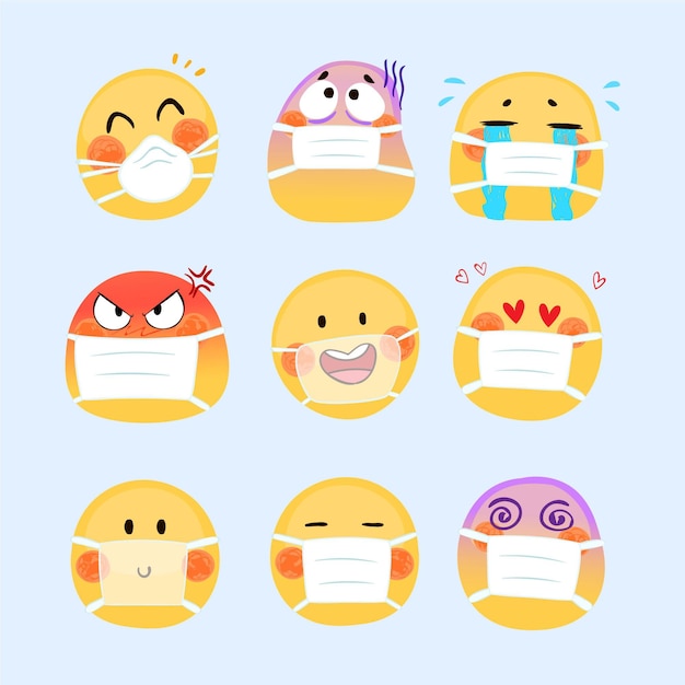 Vecteur gratuit emojis dessinés à la main avec masque facial