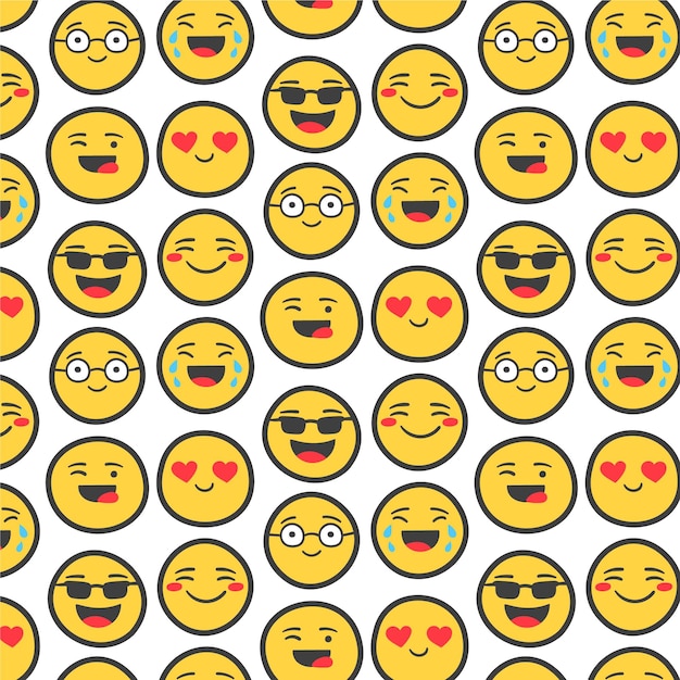 Vecteur gratuit emojis jaunes avec modèle de modèle sans couture de contour