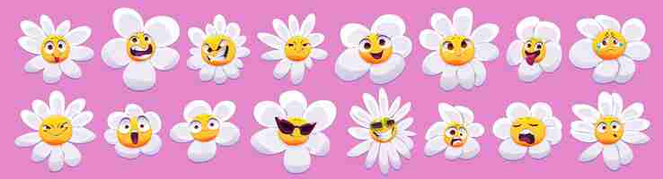 Vecteur gratuit Émotions de camomille png visage de sourire de fleur de marguerite