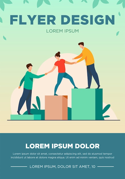 Les Employés Donnent La Main Et Aident Leurs Collègues à Monter à L'étage. équipe Qui Soutient, Grandit Ensemble. Illustration Vectorielle Pour Le Travail D'équipe, Le Mentorat, Le Concept De Coopération