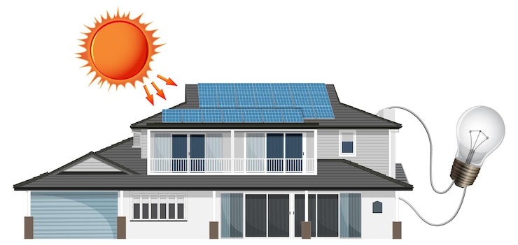 Vecteur gratuit energie solaire avec maison et cellule solaire