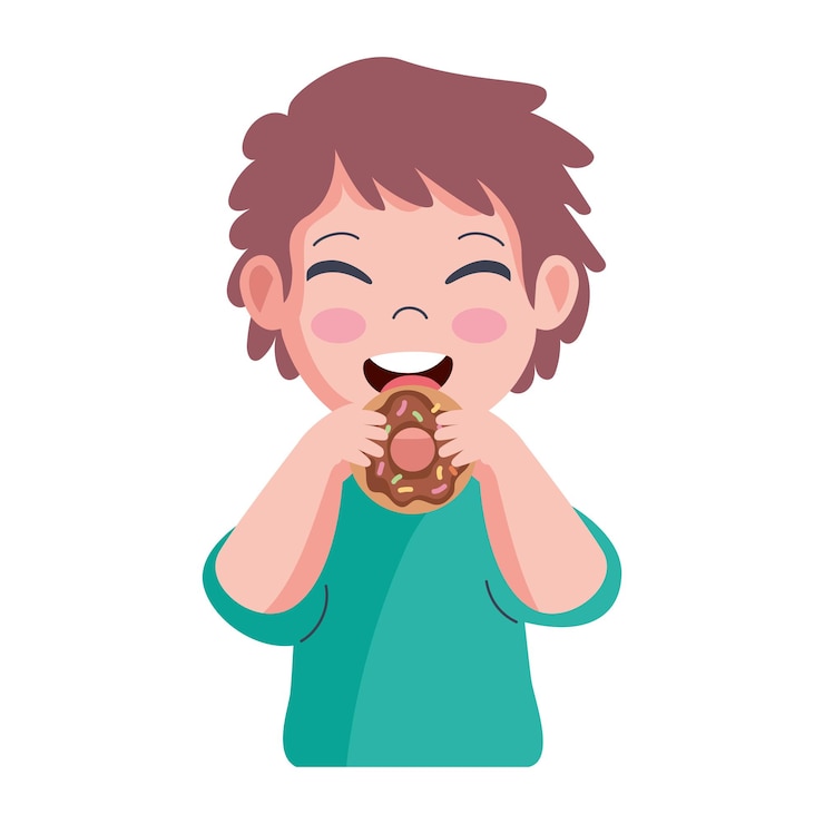 Vecteur gratuit un enfant qui mange un donut.