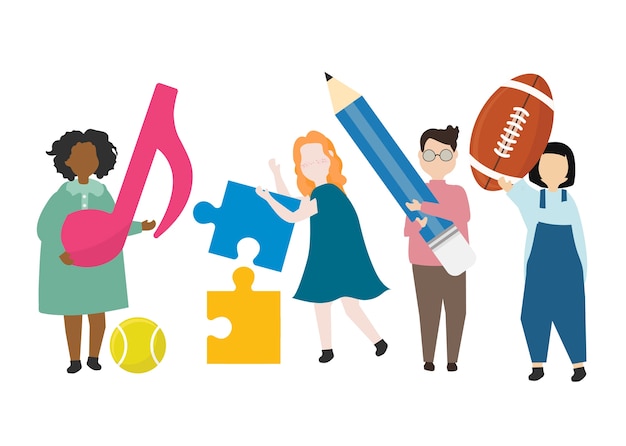 Enfants, apprendre, jouer, illustration