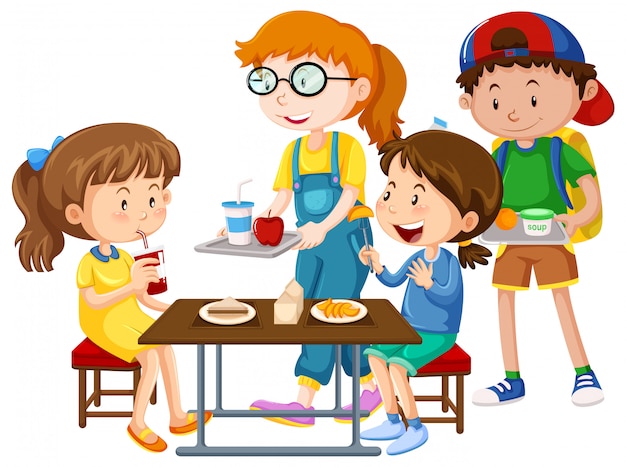 Vecteur gratuit enfants ayant des repas à table