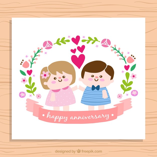 Enfants Beau Couple Carte D Anniversaire Vecteur Gratuite
