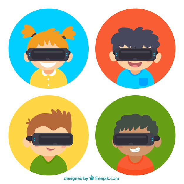 Vecteur gratuit enfants bienvenus avec des lunettes de réalité virtuelle
