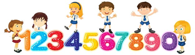 Enfants comptant les nombres un à zéro