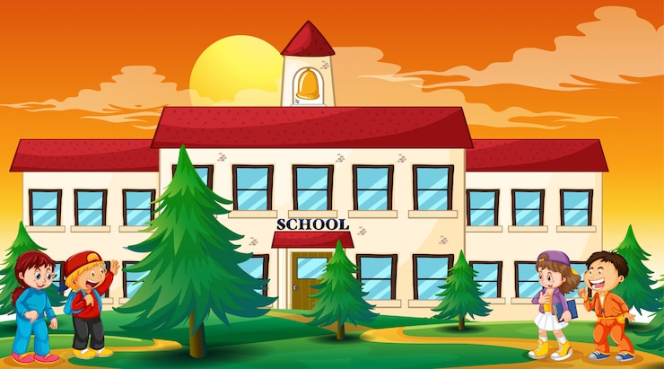 Vecteur gratuit enfants en dehors de la scène scolaire