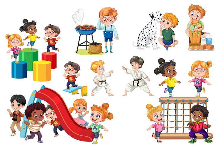 Vecteur gratuit des enfants divers s'engageant dans diverses activités