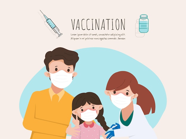 Enfants Enfants Portant Un Masque Facial Pour Obtenir Un Vaccin De Sécurité Pour Se Protéger Du Coronavirus Covid19