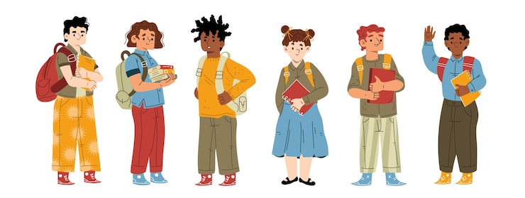 Vecteur gratuit enfants étudiants ou élèves avec sacs à dos et livres