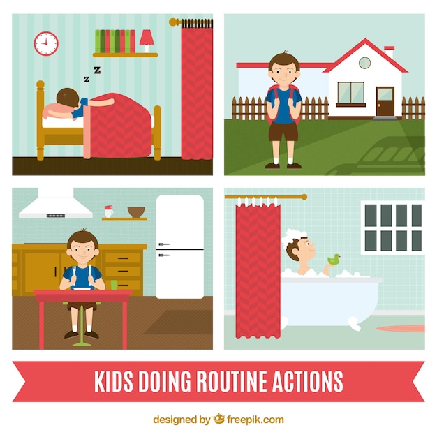 Les Enfants Faisant Des Actions De Routine