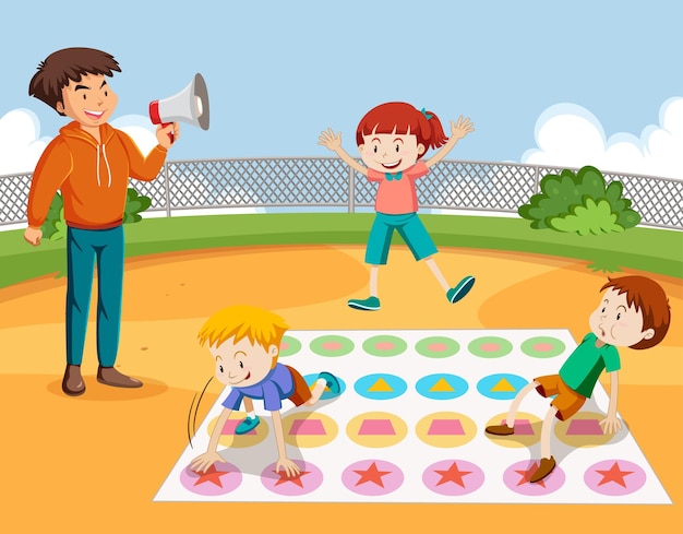 Enfants Faisant De L'activité Physique Avec Le Jeu Twister