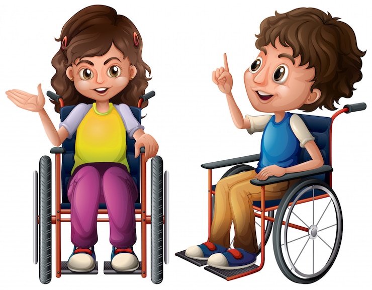 Vecteur gratuit enfants et fauteuil roulant