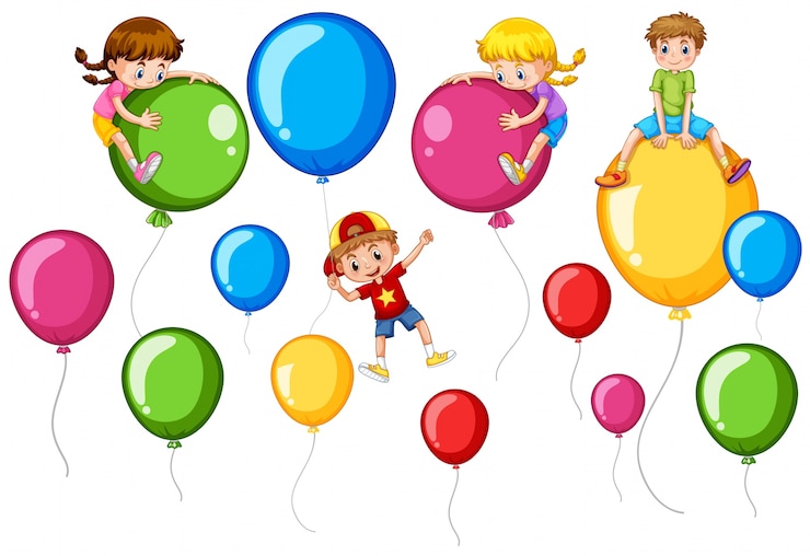 Vecteur gratuit enfants heureux et ballons colorés