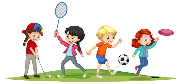 Vecteur gratuit enfants heureux jouant différents sports