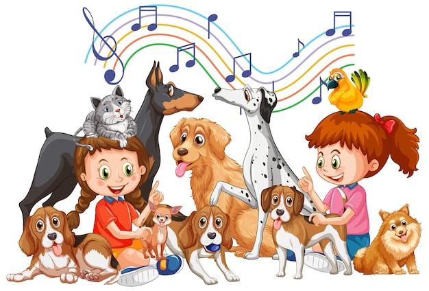 Vecteur gratuit enfants heureux avec leurs chiens