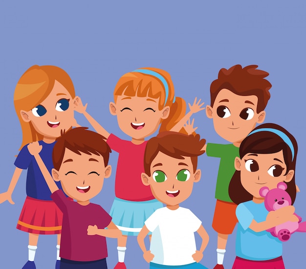 Vecteur gratuit enfants heureux mignons souriant des dessins animés