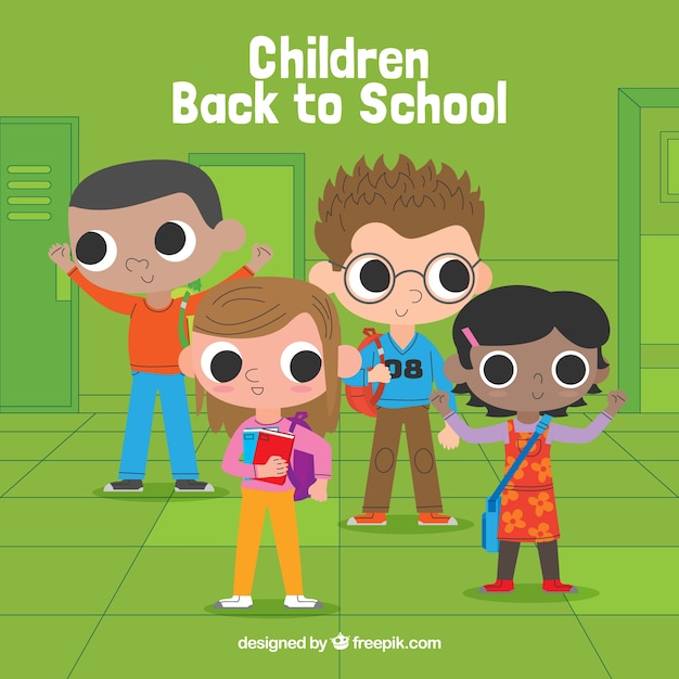 Vecteur gratuit des enfants heureux de retour à l'école