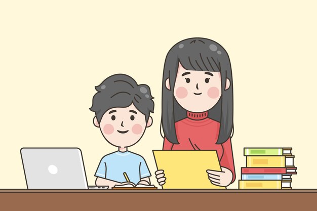 Enfants Japonais Aidant Aux Devoirs