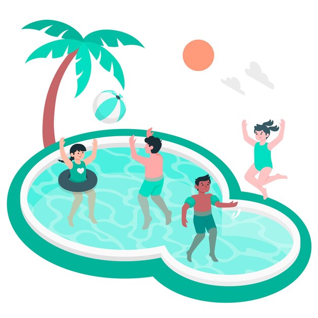 Enfants jouant dans l & # 39; illustration de concept de piscine