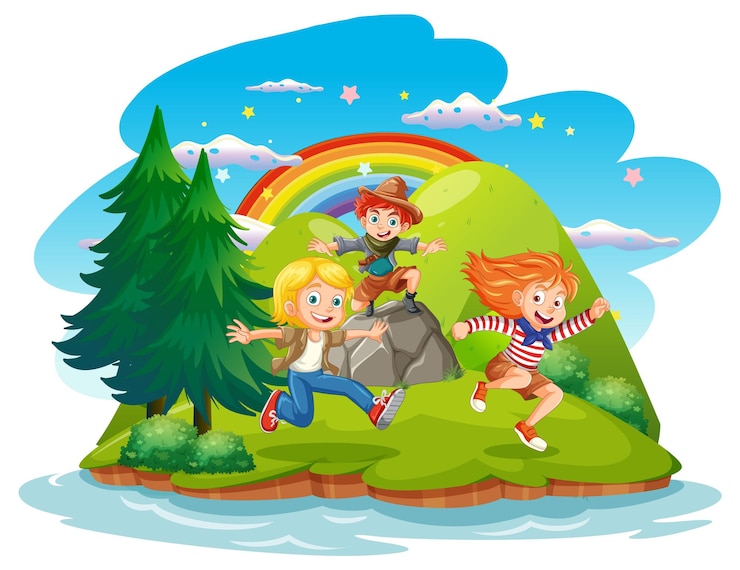 Vecteur gratuit des enfants jouant dans la nature