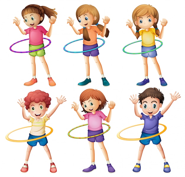 Vecteur gratuit enfants jouant hulahoop