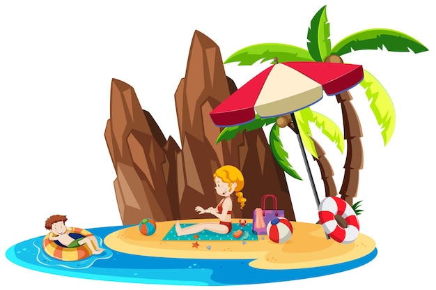 Vecteur gratuit enfants jouant sur une île isolée