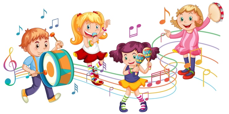 Vecteur gratuit enfants jouant d'un instrument différent dans le groupe
