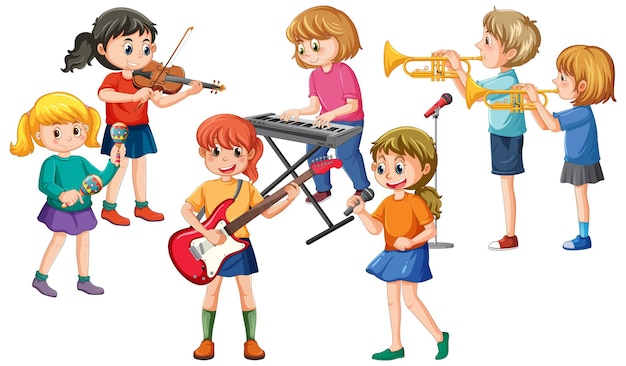 Vecteur gratuit enfants jouant d'un instrument de musique