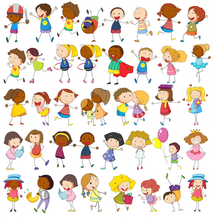 Vecteur gratuit les enfants jouent à diverses activités sur le blanc