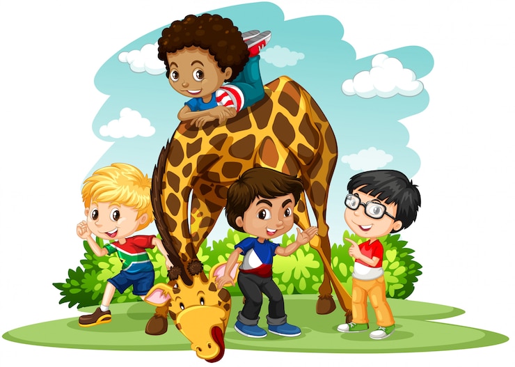 Vecteur gratuit enfants jouer, à, girafe