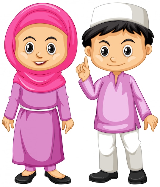 Vecteur gratuit enfants musulmans en costume violet