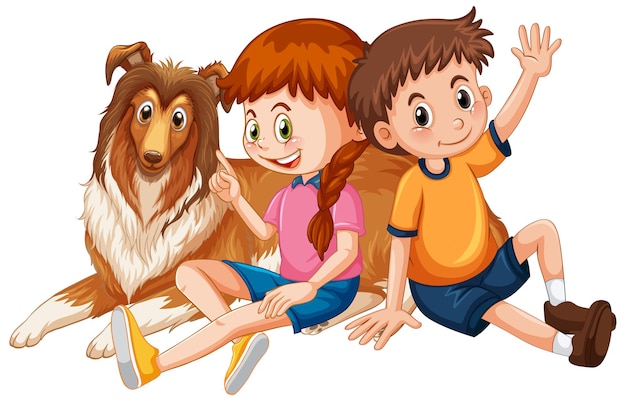 Vecteur gratuit enfants avec un personnage de dessin animé de chien mignon