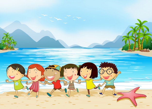 Vecteur gratuit les enfants à la plage