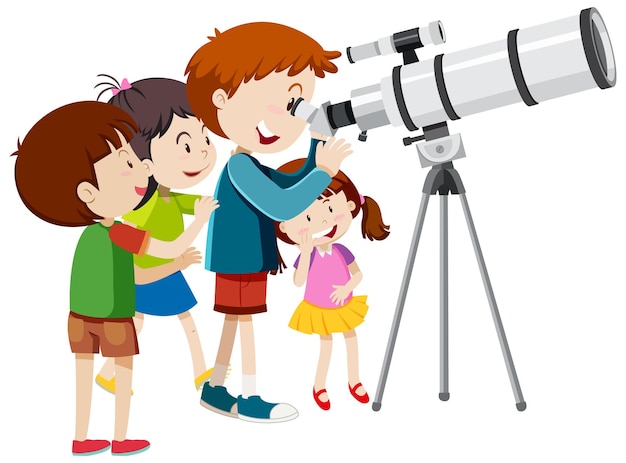 Vecteur gratuit enfants regardant à travers le télescope