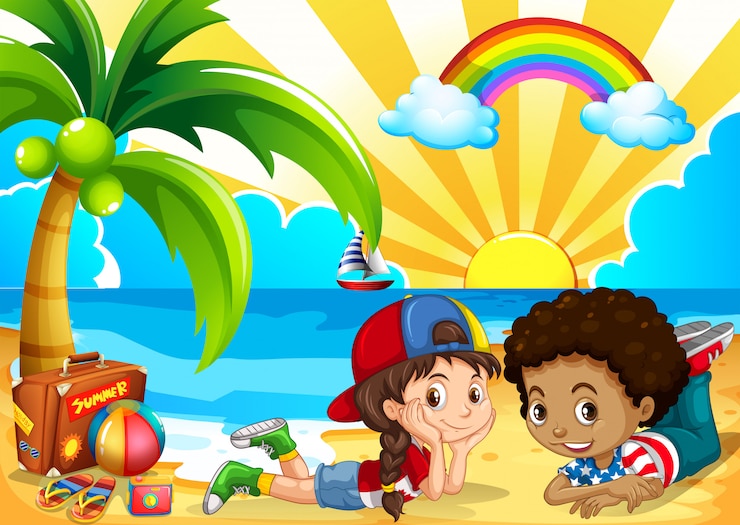 Vecteur gratuit enfants s&#39;amusant sur la plage