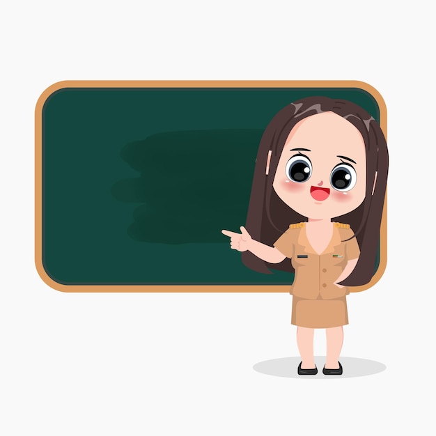 Vecteur gratuit enseignant thaïlandais dans le jeu de pose de personnage de classe. femme de caractère en uniforme d'employé du gouvernement.