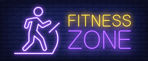 Vecteur gratuit enseigne au néon fitness zone. lettrage de barres rougeoyant