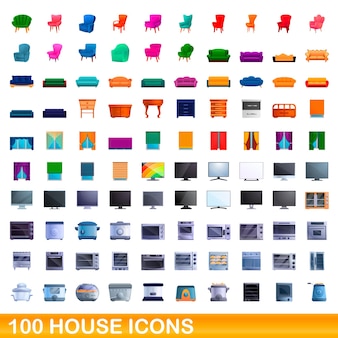 Ensemble de 100 icônes de maison. illustration de dessin animé de 100 icônes vectorielles de maison ensemble isolé sur fond blanc