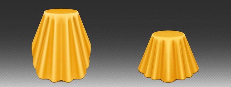 Vecteur gratuit un ensemble 3d de podiums recouverts d'un tissu de soie jaune