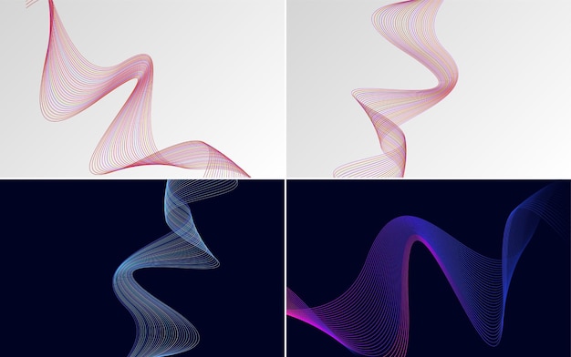Vecteur gratuit ensemble de 4 fond de motif de vague géométrique illustration vectorielle de ligne ondulant abstraite
