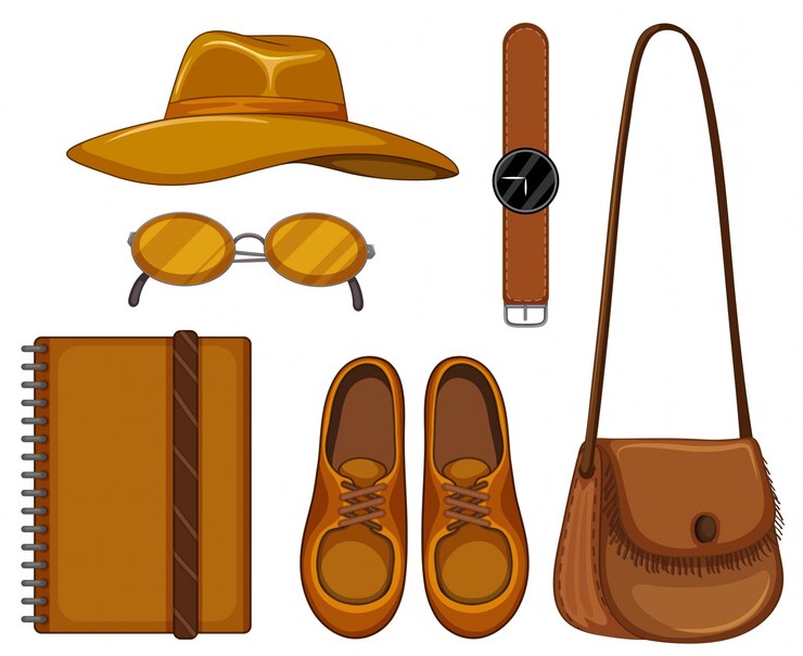 Vecteur gratuit ensemble d'accessoires en cuir marron