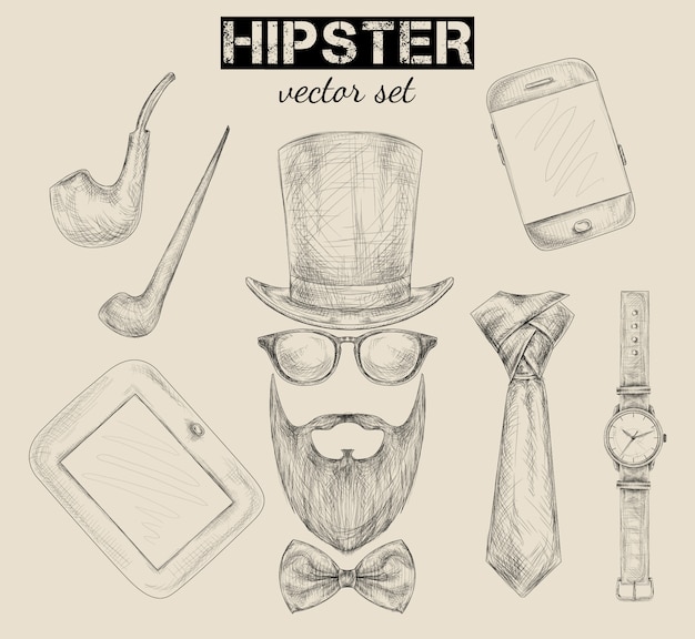 Vecteur gratuit ensemble d'accessoires hipster dessinés à la main