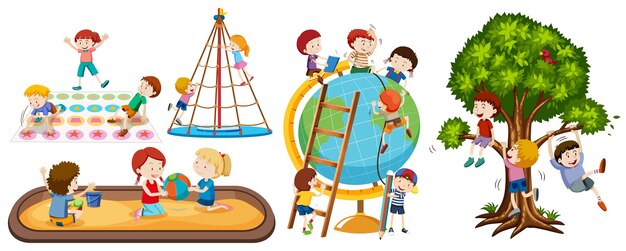 Ensemble D'activités Pour Enfants Différents Isolés Sur Fond Blanc