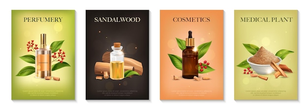 Vecteur gratuit ensemble d'affiches cosmétiques au bois de santal