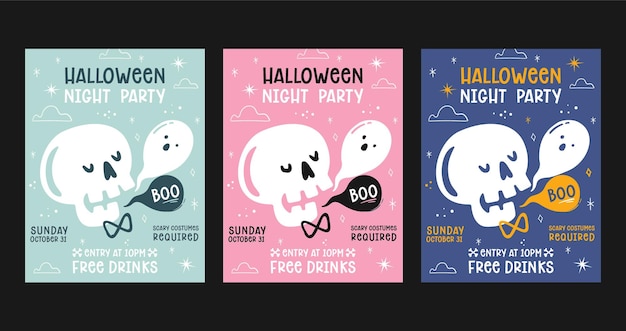 Vecteur gratuit ensemble d'affiches de fête d'halloween plat