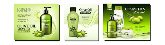 Vecteur gratuit ensemble d'affiches de promotion créative de cosmétiques olive