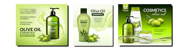 Ensemble d'affiches de promotion créative de cosmétiques olive