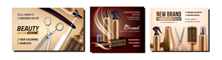 Vecteur gratuit ensemble d'affiches de promotion de service de coiffure